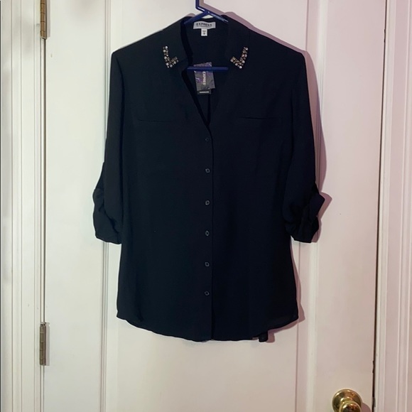 Express Tops - Black Blouse With Rhinestones